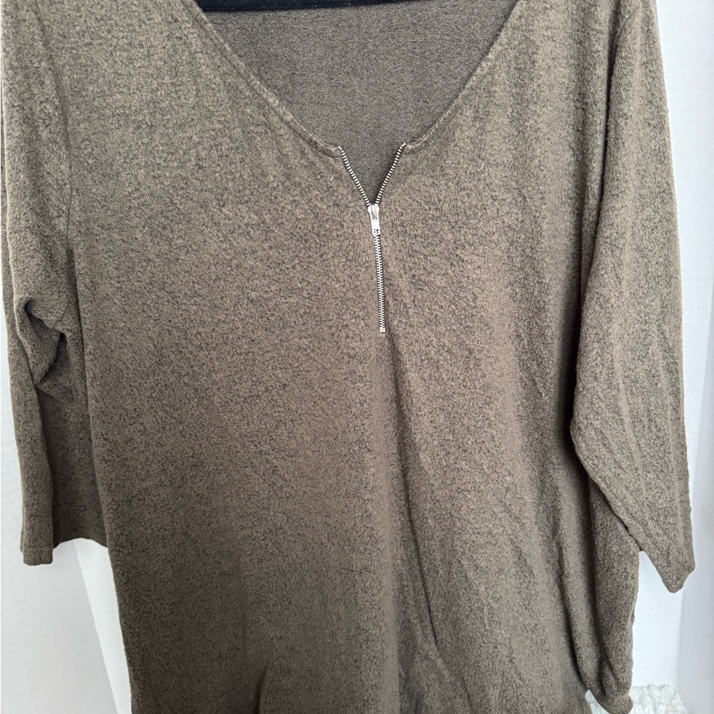 Olive Green Women's Top with Zipper